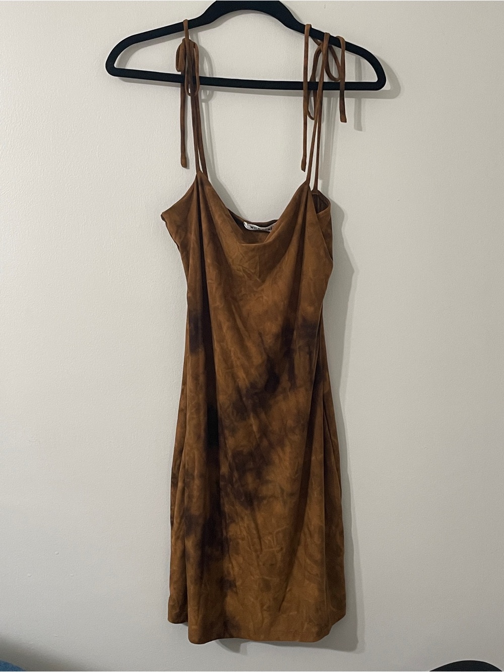 Shop Starlow Tie-Strap Brown Tie-Dye Slip Dress